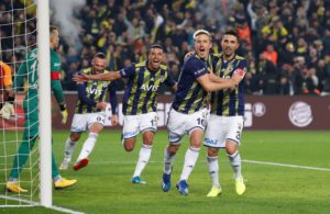 Fenerbahce's Max Kruse celebrates scoring against Galatasaray. Turkish Football Turkish-Football-Russian-football-Fenerbahce-Rostov